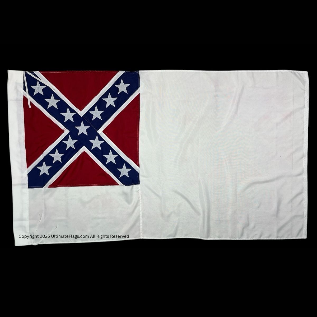 confederate 2nd national flag 3 x 6 ft. with pole hem / sleeve and ties sewn premium cotton embroidered (re enactors quality)