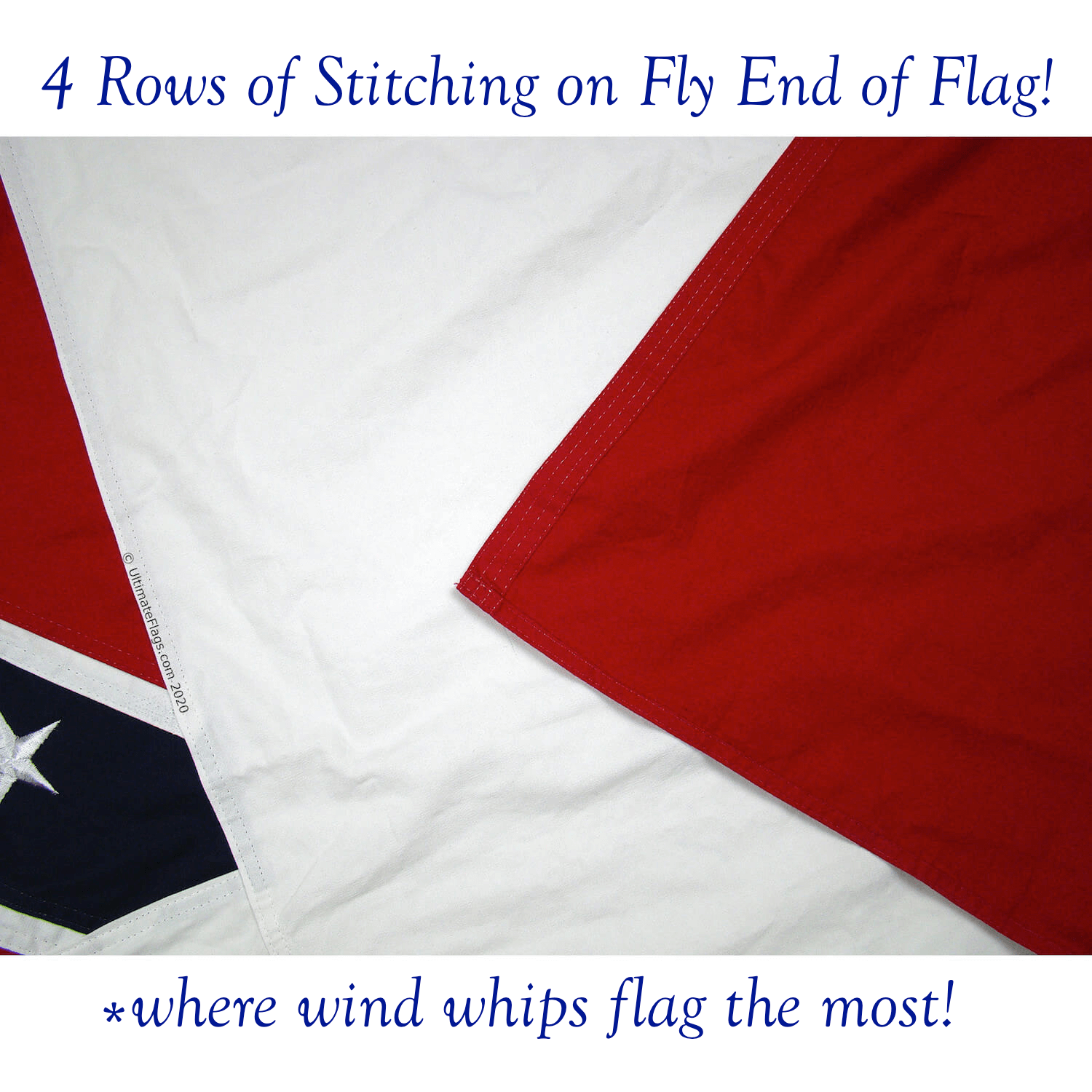 quad stitched on end of flag where wind whips the most