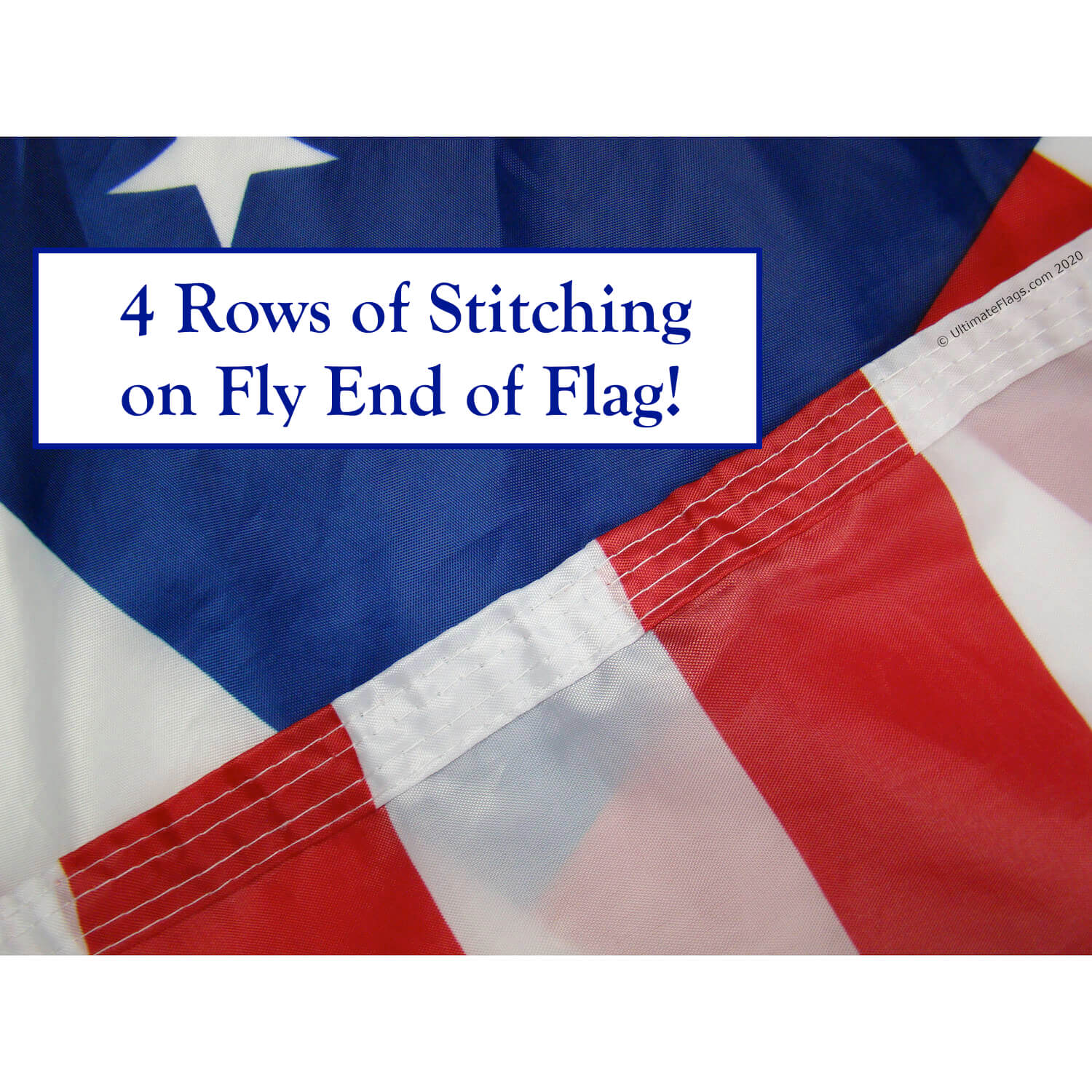 quad stitched on fly end of betsy ross 13 star patriotic american flag