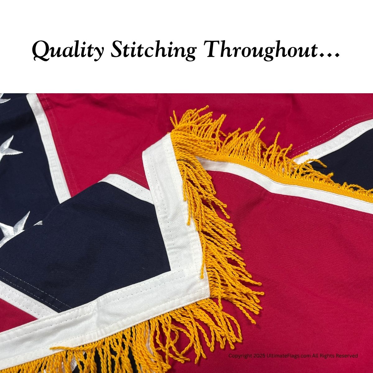 confederate artillery battle flag – 38x38 inch square cotton with gold fringe & sleeve / polehem – civil war replica