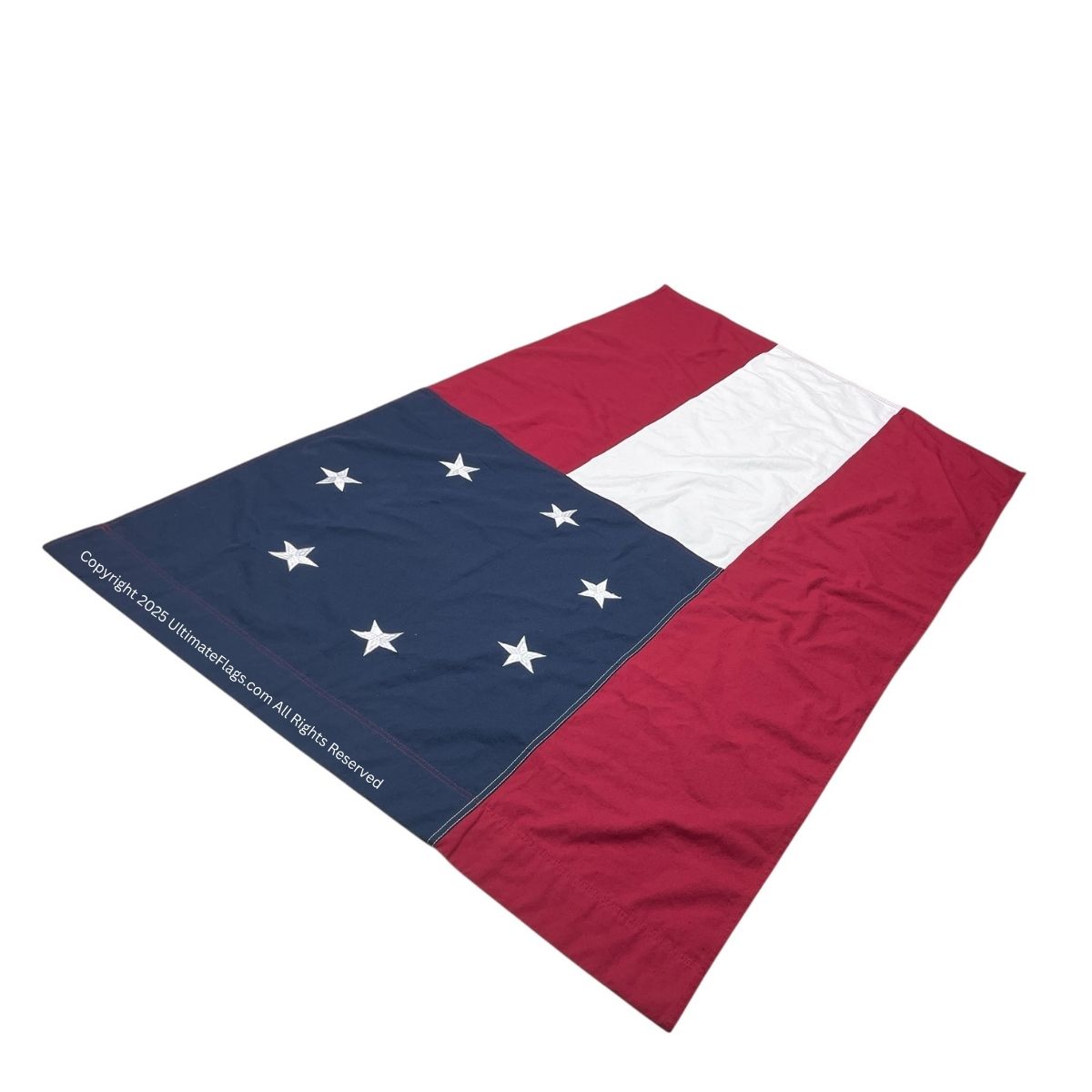 first national confederate flag 7 star stars and bars flag sewn cotton (re enactor quality with sleeve and ties) 3 x 5 ft.