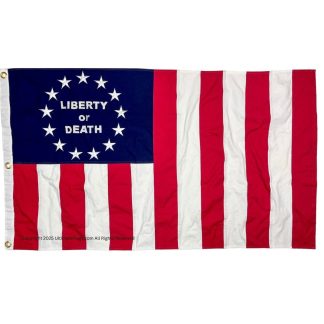 hunter's flag liberty or death rebellious stripes flag sewn embroidered cotton 3 x 5 ft.