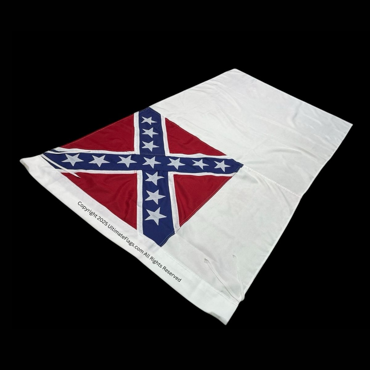 confederate 2nd national flag 3 x 6 ft. with pole hem / sleeve and ties sewn premium cotton embroidered (re enactors quality)