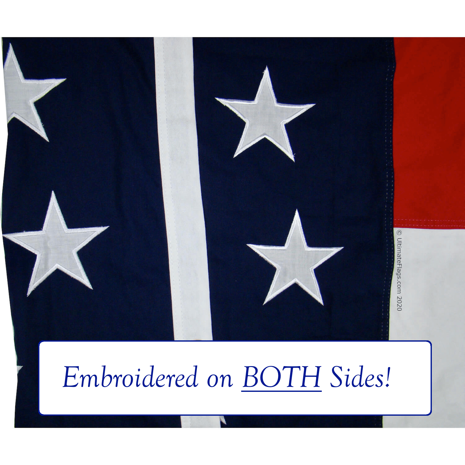 embroidered on both sides stars and bars