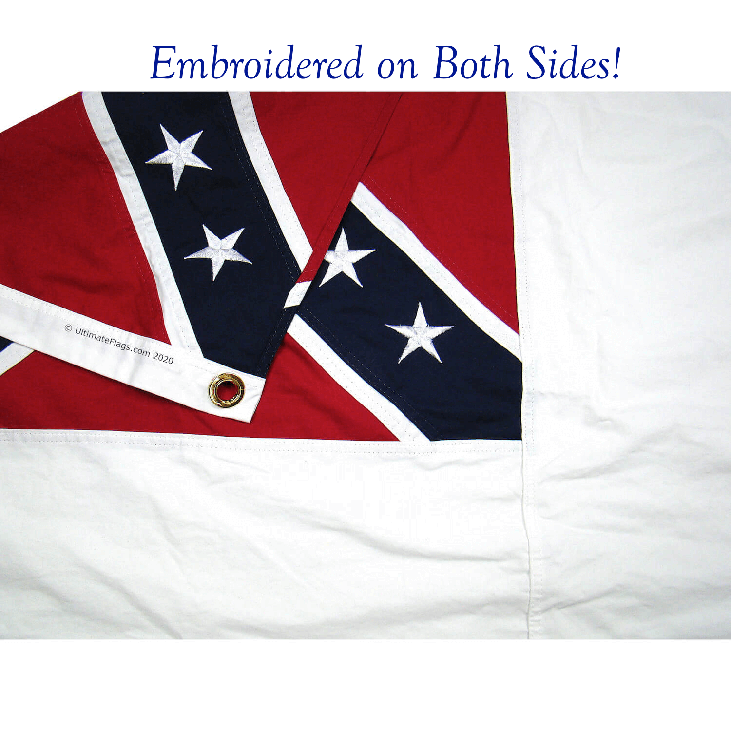 Beautifully Embroidered on Both Sides 3rd National Confederate Flags in cotton