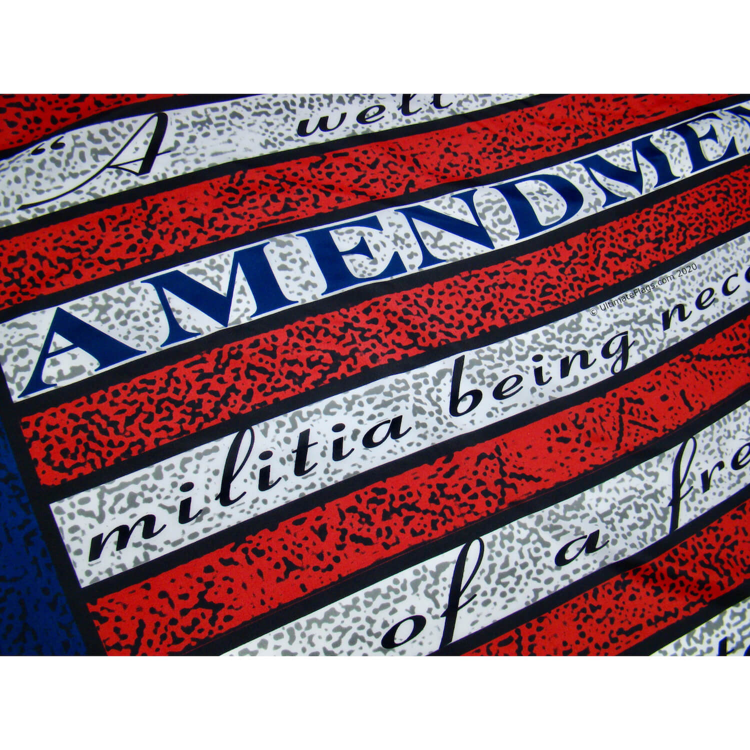 closeup of writing on 2nd amendment flag for sale