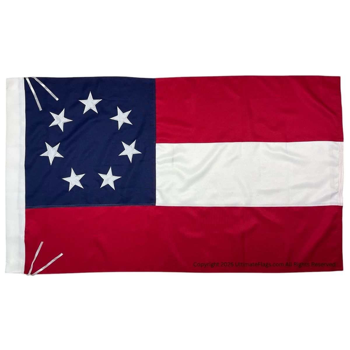 1st national confederate flag 7 stars and bars double nylon embroidered 3 x 5 ft. with sleeves/ties