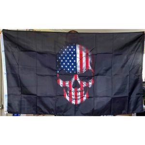 USA Skull Flag for sale 3x5 outdoor black with usa flag colors on skull