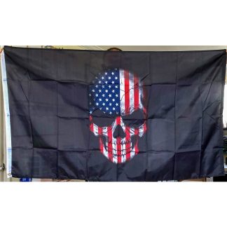 USA Skull Flag for sale 3x5 outdoor black with usa flag colors on skull