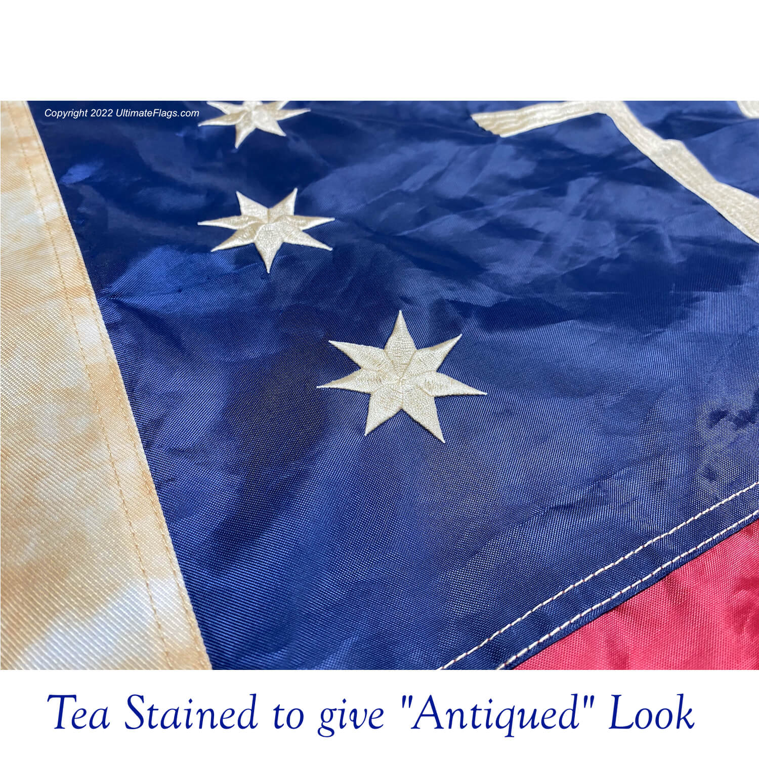 embroidered teastained bennington flag