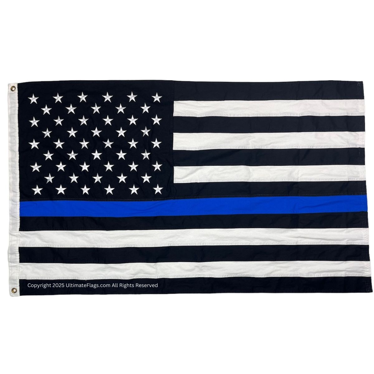 police flag thin blue line sewn & embroidered cotton indoor 3 x 5 ft