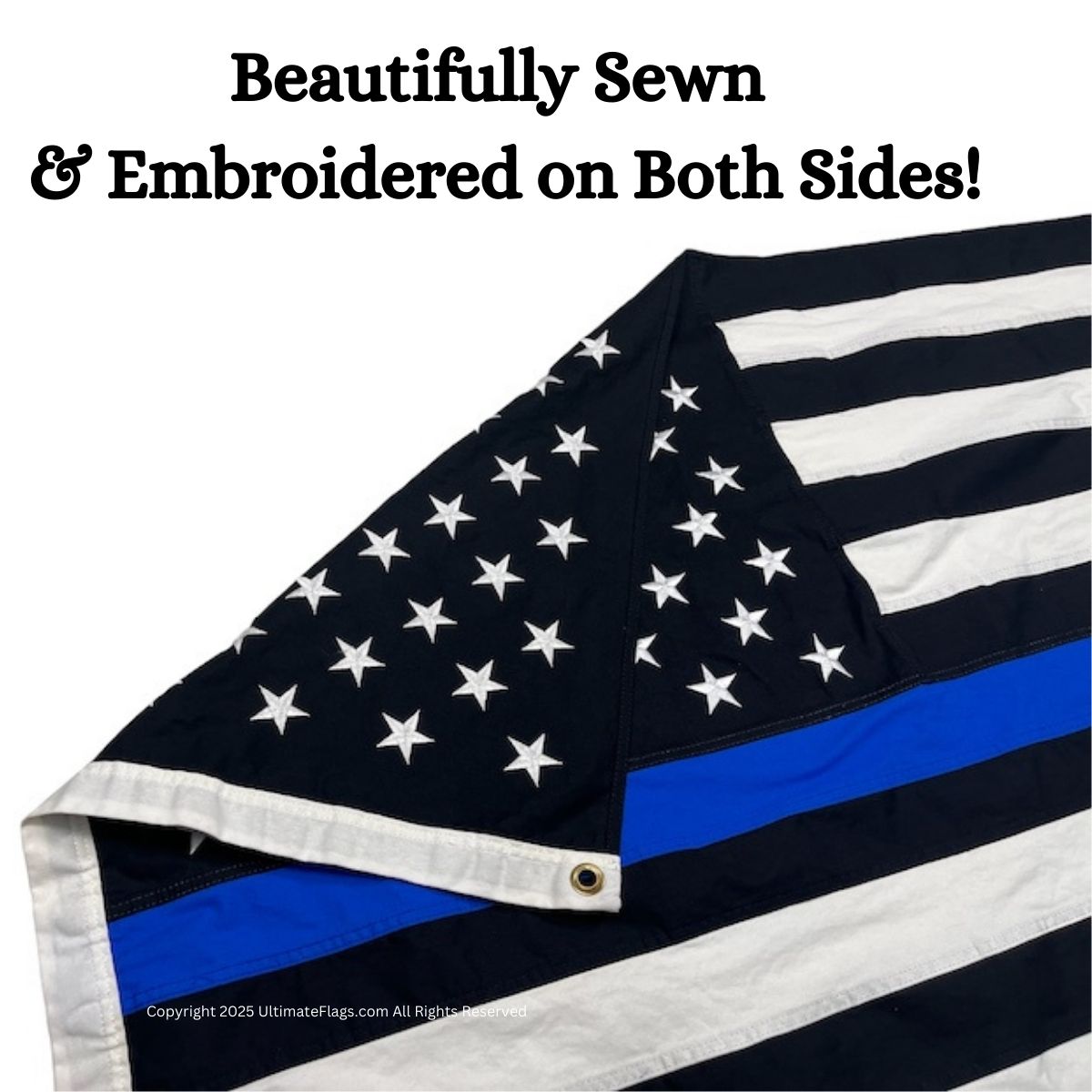 police flag thin blue line sewn & embroidered cotton indoor 3 x 5 ft