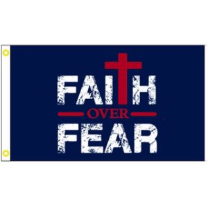 faith over fear flag -blue christian cross flag