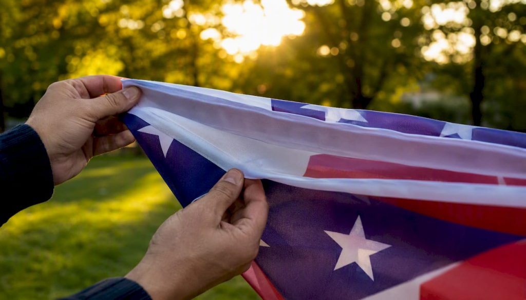 Close-up of double-sided flag edge with layers