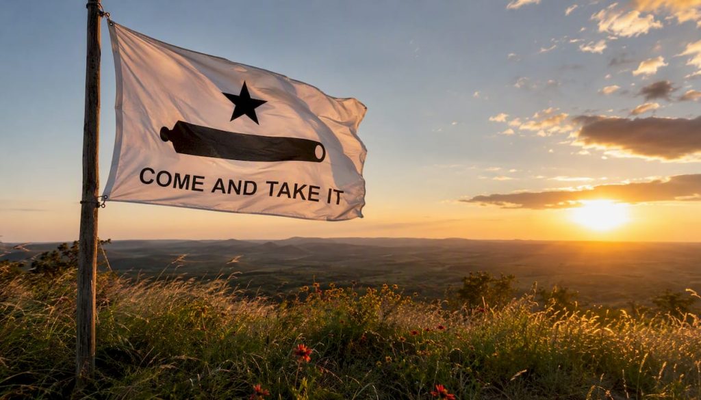 Come and Take It flag flying outdoors