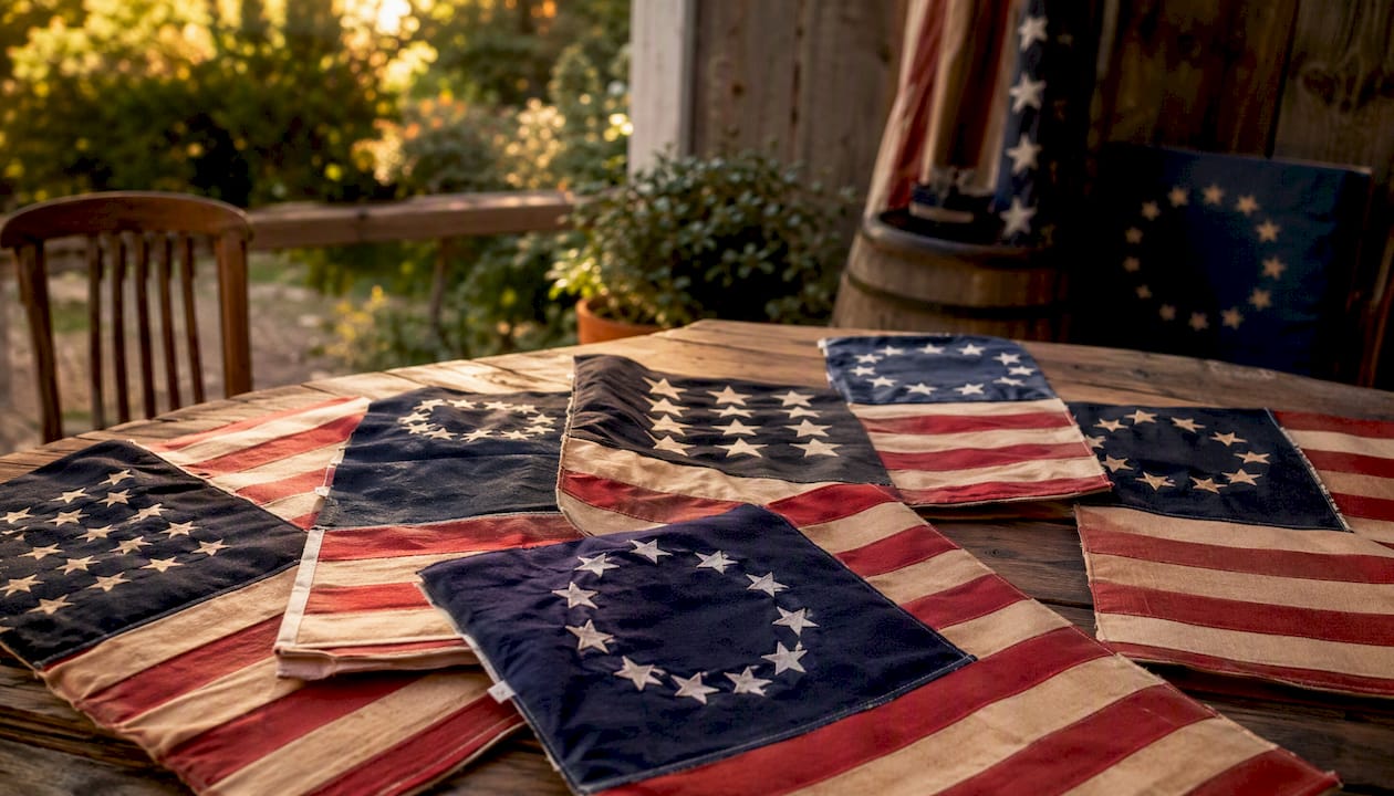 Swatches showing early American flag star patterns