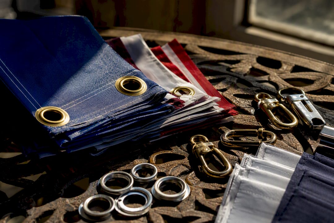 Flag fabric and mounting hardware close-up