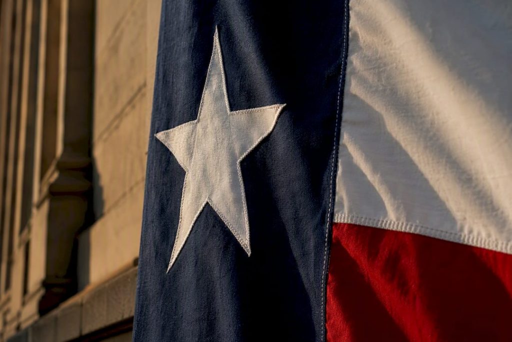 Close-up of Texas flag star and stripes