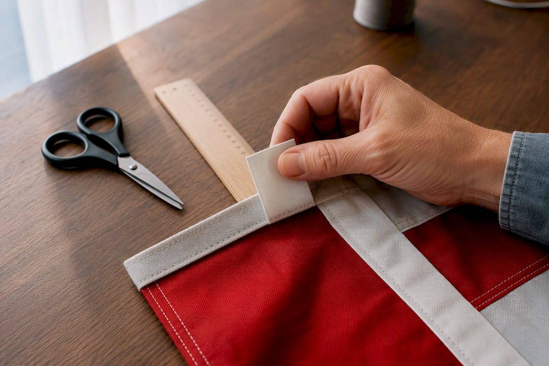 Hand checking a flag fabric tag