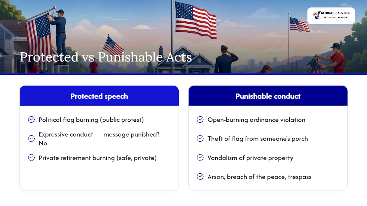 Protected speech versus punishable conduct involving flags