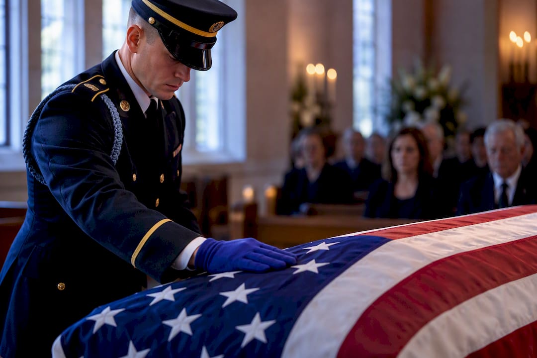 Flag positioned at head of casket