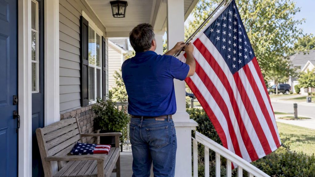 American flags in different sizes outside home