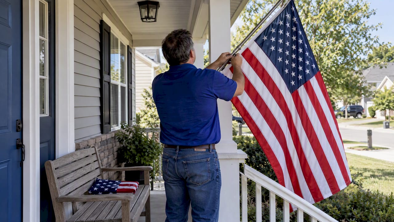 American flags in different sizes outside home
