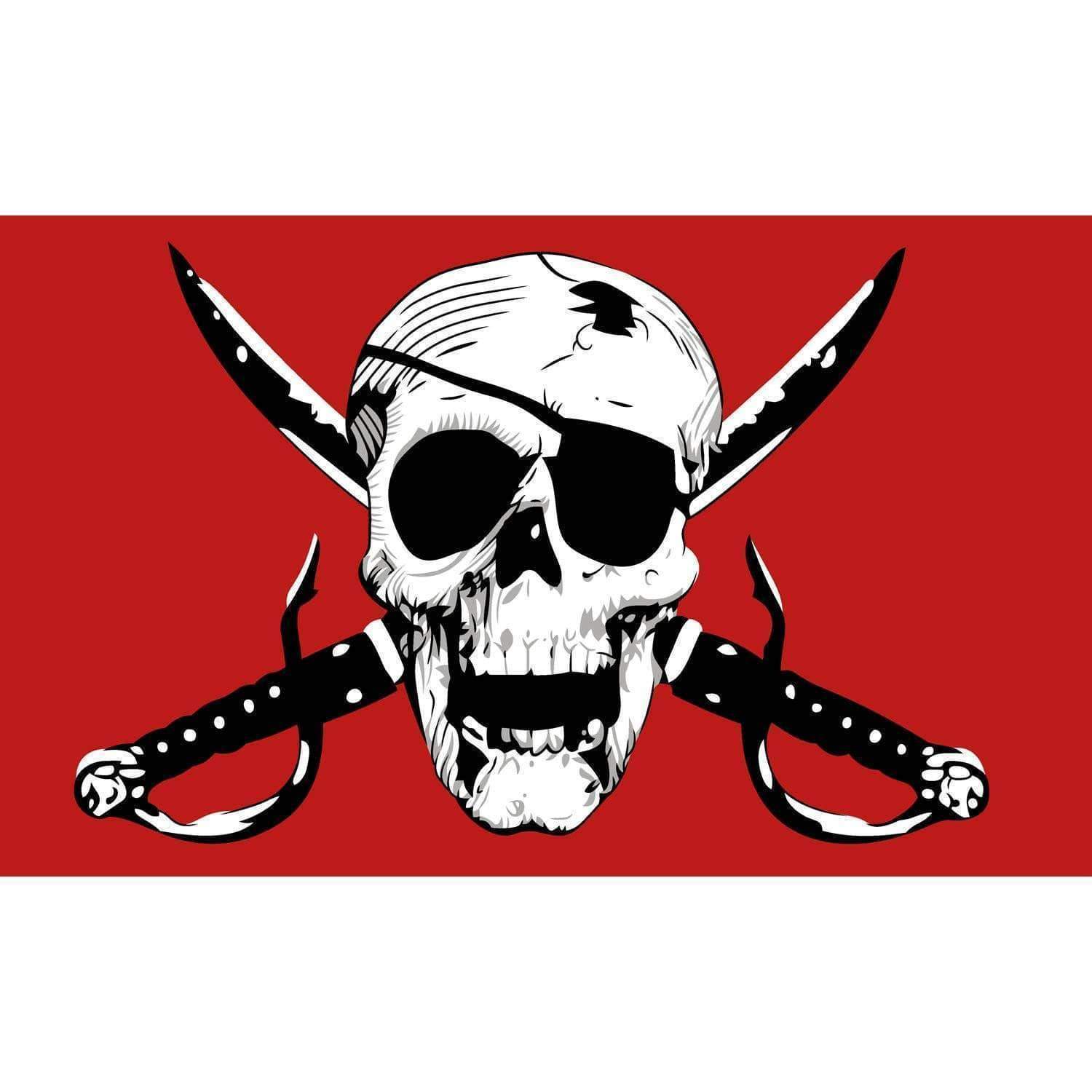 Crimson Pirate Flag with Swords Eyepatch - Outdoor Nylon 3x5 ft - Red
