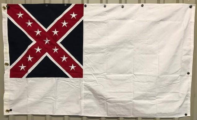 fort fisher flag aka 2nd national garrison flag of wilmington, nc confederate port 1865, general sam bell maxey regimental flag, sewn cotton fort fisher flag, sewn 2nd national confederate garrison flag nc, buy fort fisher flag, buy general maxey flag
