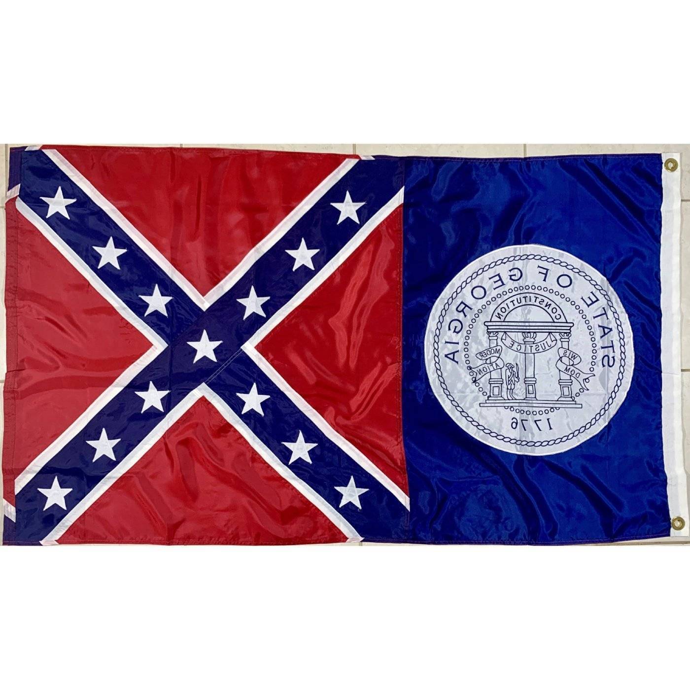 Old Georgia Flag (1956 - 2001) GA Flags Outdoor Sewn Nylon Embroidered 3 x 5 ft. - Image 2