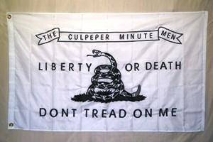 Culpeper MinuteMen Flag Don't Tread On Me White -Sewn Nylon Embroidered 3 x 5 ft.
