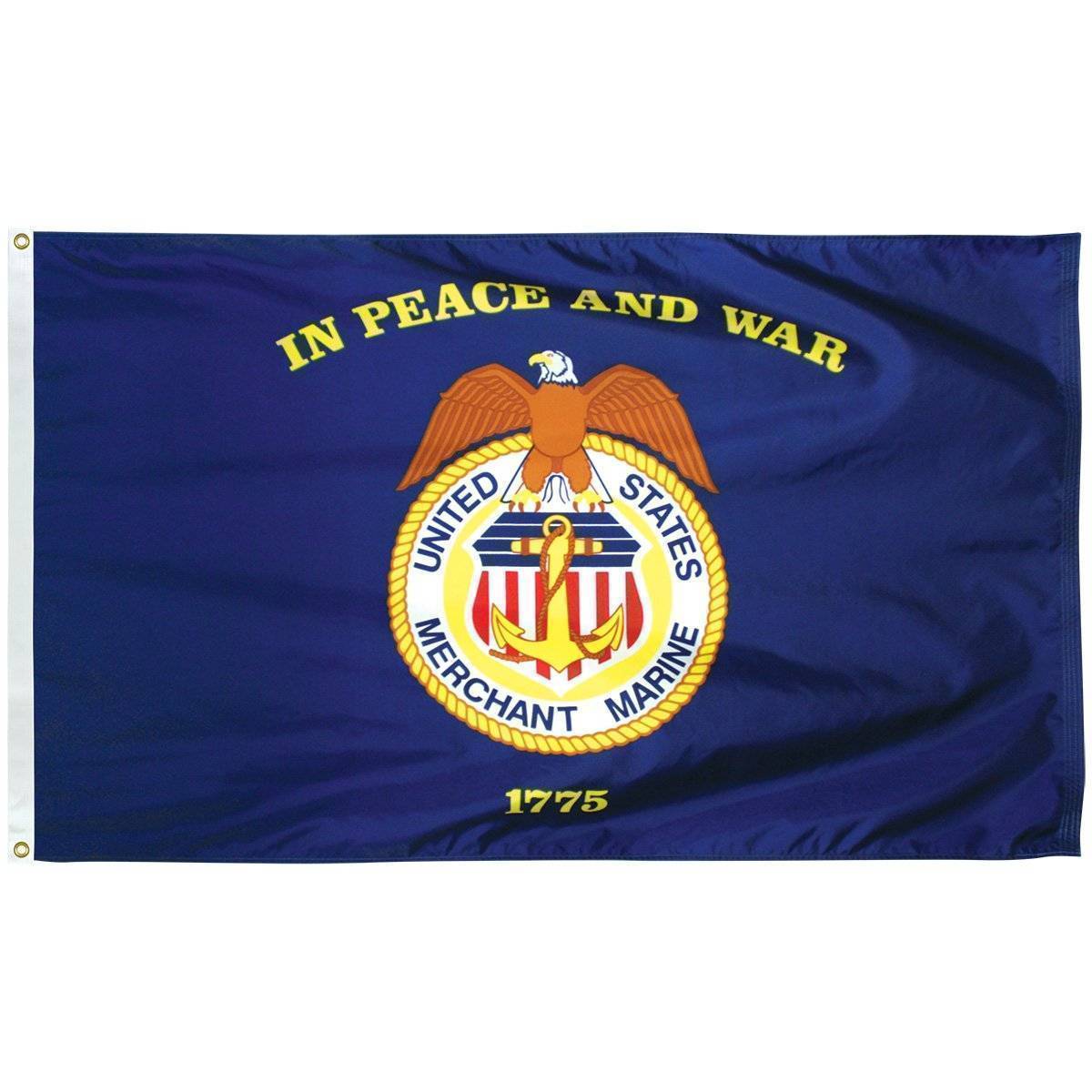 Merchant Marine 4 x 6 ft Nylon Dyed Flag (USA Made)